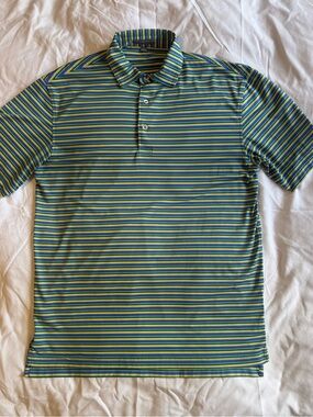 Peter Millar Striped Polo in Blue, Green and Yellow
